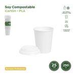 Set 25 pahare albe carton 250cc plus 25 capace