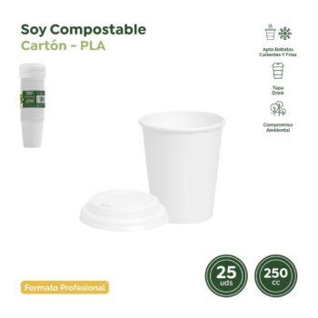 Set 25 pahare albe carton 250cc plus 25 capace