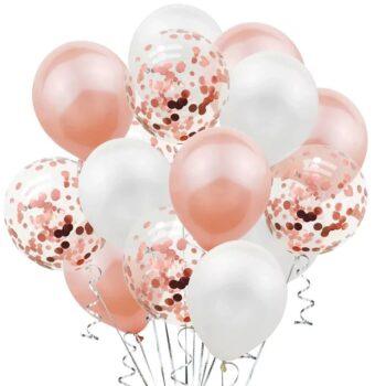 Kit 15 baloane latex albe/transparente/rose-gold, 30cm