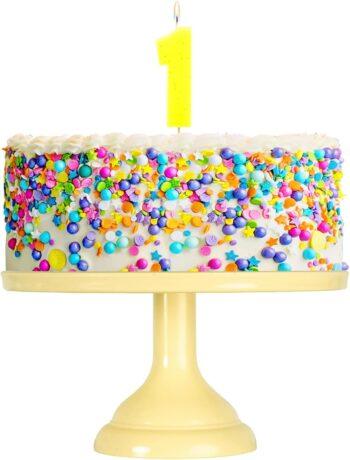 Lumanare cifra 1 galben fluo, 7.5cm