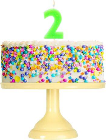 Lumanare cifra 2 verde fluo, 7.5cm