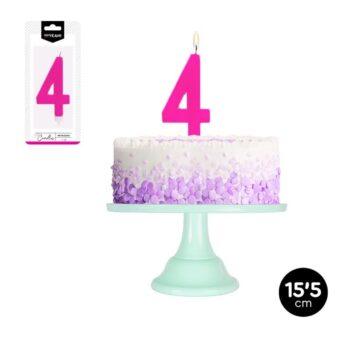 Lumanare party cifra 4 fuchsia, 15,5cmLumânare party cifră 4 fuchsia 15,5 cm – lumânare decorativă pentru tort, ideală pentru aniversări și petreceri.