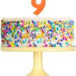 Lumanare cifra 9 portocaliu fluo, 7.5cm