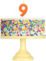 Lumanare cifra 9 portocaliu fluo, 7.5cm