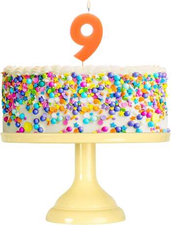 Lumanare cifra 9 portocaliu fluo, 7.5cm