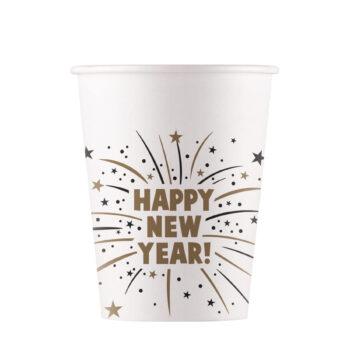 Set 8 pahare carton 200ml Happy New Year Flares pentru petrecerea de Revelion