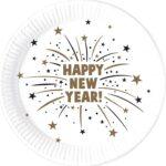 Set 8 farfurii carton 23 cm Happy New Year Flares pentru petrecerea de Revelion