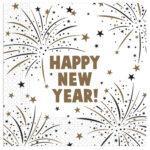 Completează masa de Revelion cu setul de 20 șervețele Happy New Year Flares 33x33 cm – elegante, festive și perfecte pentru petrecere!