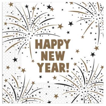 Completează masa de Revelion cu setul de 20 șervețele Happy New Year Flares 33x33 cm – elegante, festive și perfecte pentru petrecere!