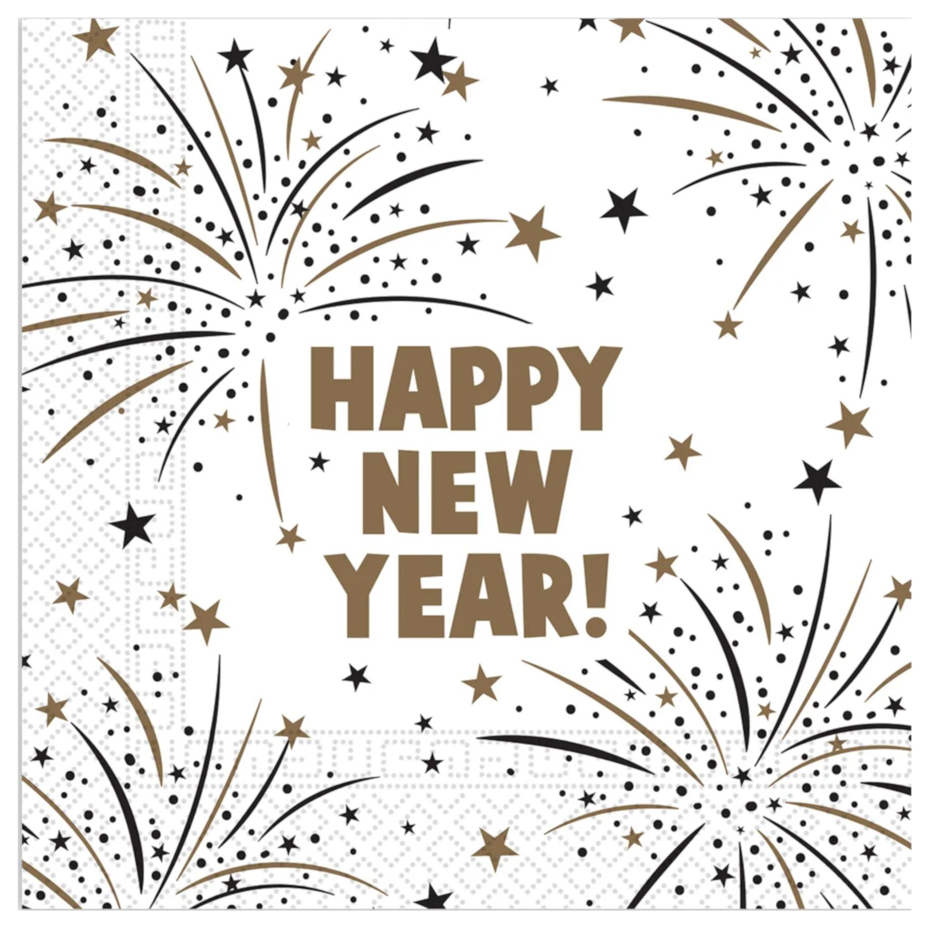 93544 servetele2 Completează masa de Revelion cu setul de 20 șervețele Happy New Year Flares 33x33 cm – elegante, festive și perfecte pentru petrecere!