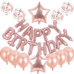 Set baloane din folie metalizata si baloane din latex, baloane HAPPY BIRTHDAY, 4 baloane latex Confetti, 6 baloane latex Roz, 2 baloane folie Steluta, 40cm, Roz