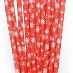 Set 25 paie din hartie, rosii, imprimeu fulgi de nea, 195mm.