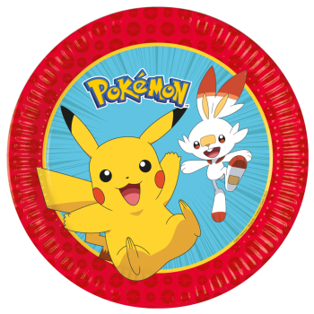 Set 8 farfurii party Pokémon 23 cm din carton Procos Grecia, design colorat pentru petreceri copii