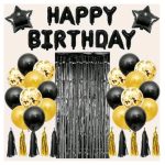 Kit party decor Happy Birthday negru/auriu