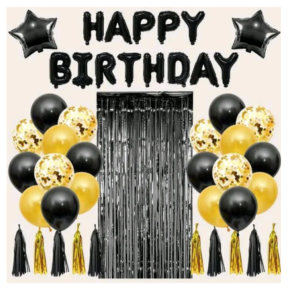 happy birthday kit negru auriu Kit party decor Happy Birthday negru/auriu
