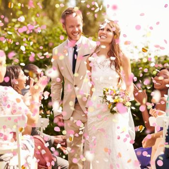 Tun confetti 60 cm confetti, inimioare si paiete roz-auriu