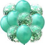Kit 10 baloane latex transparente confetti color si baloane turcoaz, 25cm