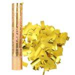 Tun confetti aurii 30 cm cu confetti lucioase rezistente la foc și sistem de eliberare prin răsucire, ideal pentru nunți și petreceri.