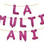 Set 10 baloane folie roz/fuchsia litere LA MULTI ANI, 40cm