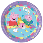 Set 8 farfurii copii Peppa Pig Love 23 cm, farfurii colorate pentru petrecere tematică
