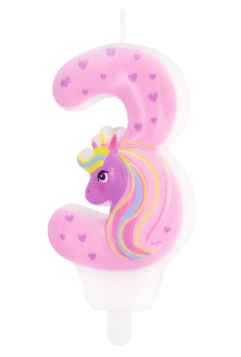 Lumanare cifra 3 roz Unicorn 8.2cm