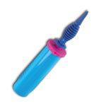 Pompa manuală profesională bleu pentru umflat baloane, cu sistem dublu-sens și mâner ergonomic.
